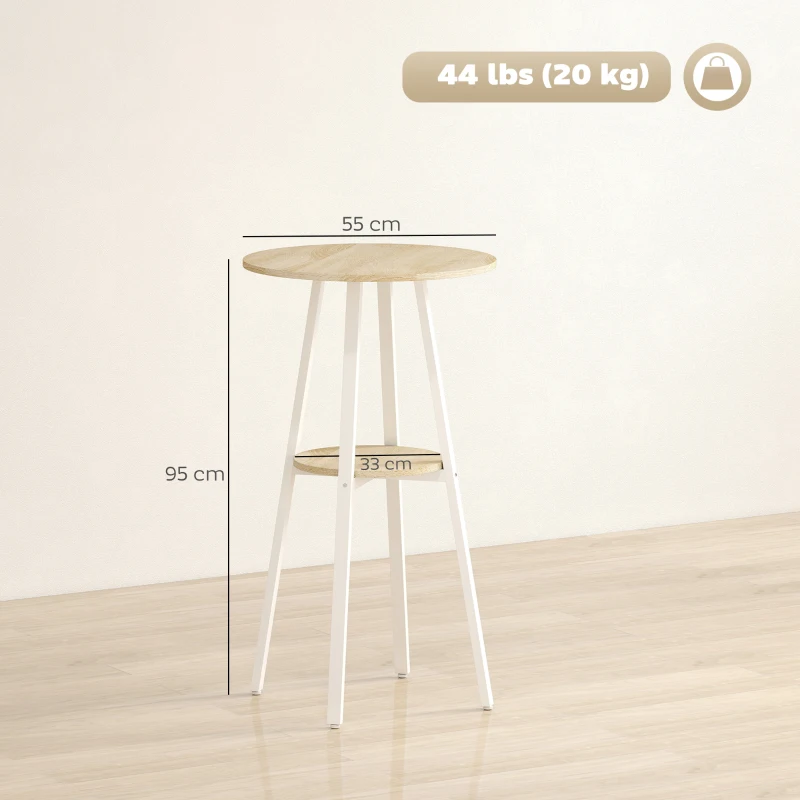 HOMCOM Runder Hochtisch mit Ablage, 55 x 95 cm – Holzoptik/Weiß, kompakt & modern