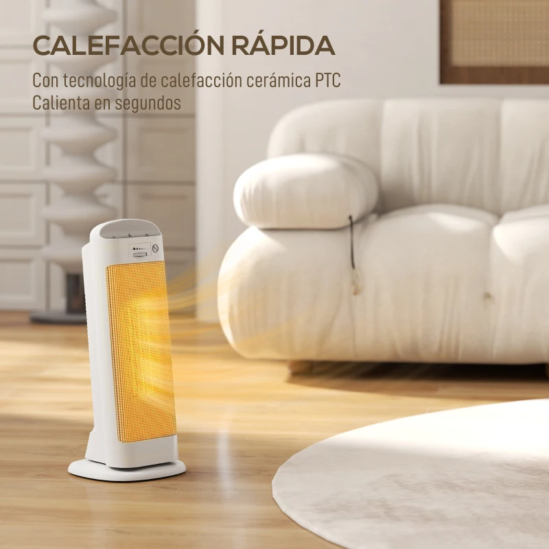 HOMCOM Calefactor Eléctrico Bajo Consumo 2000W con 4 Modos Termostato Regulable Protección contra Vuelcos y Sobrecalentamiento