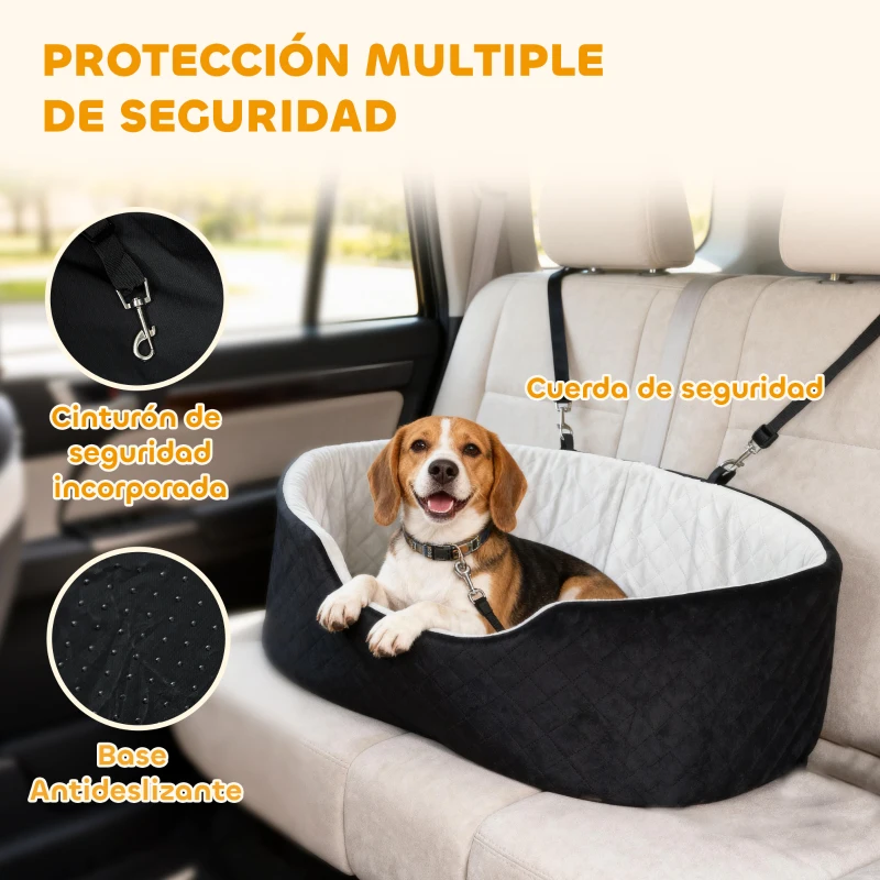 PawHut Asiento de Coche para Perros Pequeños y Medianos de hasta 15 kg con Funda Extraíble y Lavable Base Antideslizante Negro