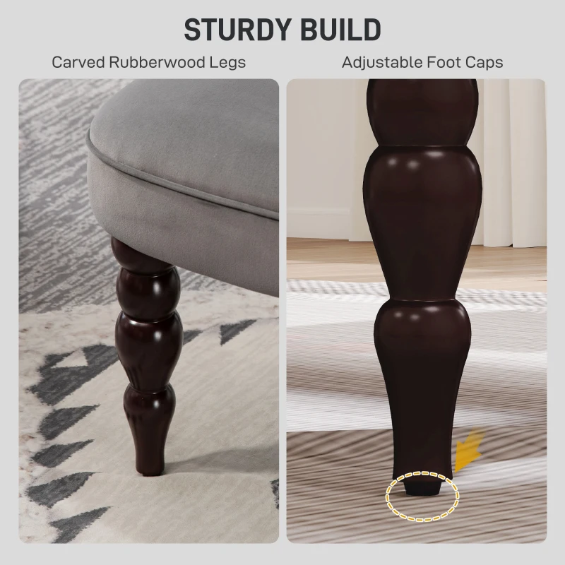 HOMCOM Velvet 2 Seater Sofa, Button Tufted Wingback Loveseat with Rubber Wood Legs for Living Room, Bedroom, Charcoal Grey