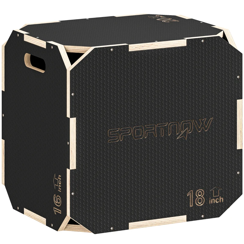 SPORTNOW Cajón Pliométrico de Madera 3 en 1 con 3 Alturas Diferentes Asas sin Esquinas Entrenamiento de Salto 51x47,5x40,5 cm