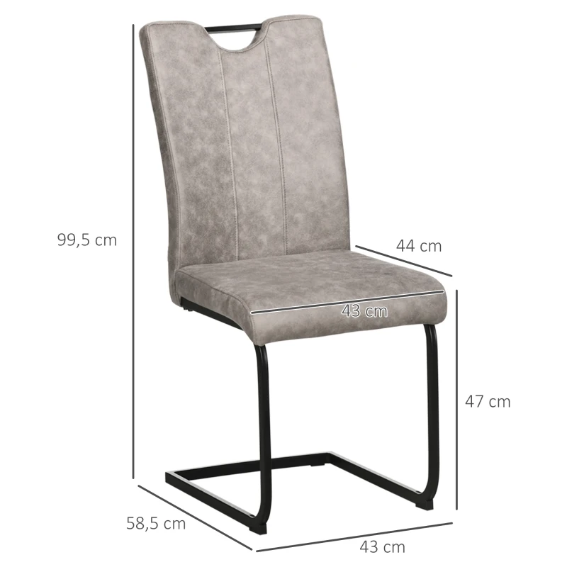 HOMCOM Lot de 4 chaises de salle à manger revêtement microfibre avec pieds luge en acier et poignée 43 x 58,5 x 99,5 cm gris
