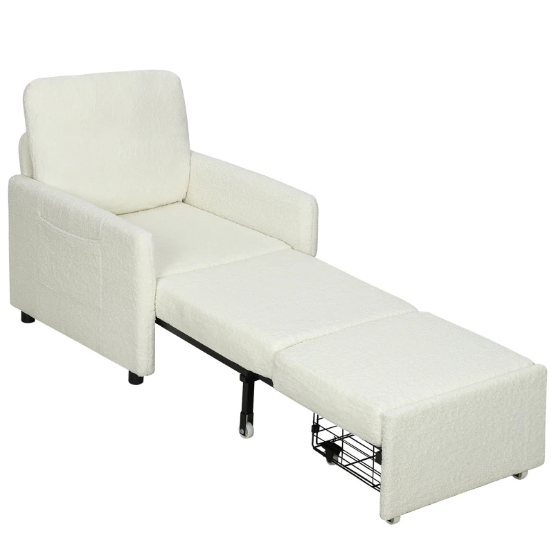 HOMCOM 1-Seat Convertible Chair Bed with Hidden Storage & Side Pockets, Wide Padded Seat, Cream