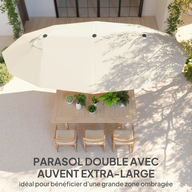 Outsunny Parasol de jardin exterieur parasol double 4,6L x 2,7l x 2,4H m ouverture fermeture manivelle acier polyester haute densité crème