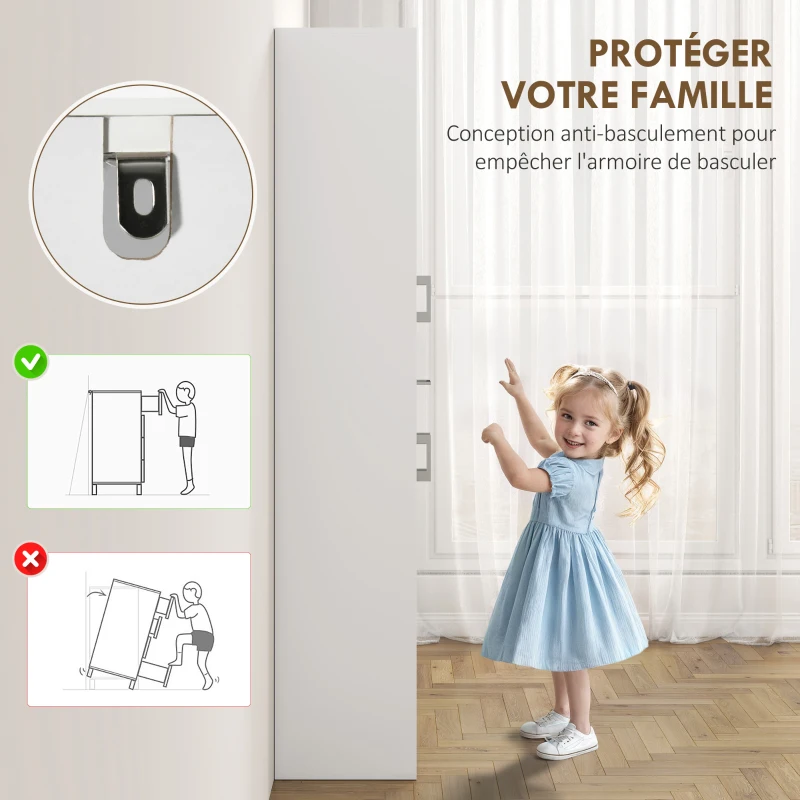HOMCOM Buffet haut armoire de cuisine 4 portes 2 placards et 1 tiroir central hauteur 180 cm avec 2 étagères réglables blanc