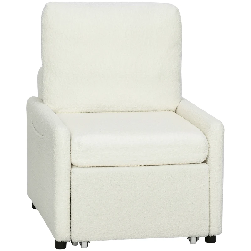 HOMCOM 1-Seat Convertible Chair Bed with Hidden Storage & Side Pockets, Wide Padded Seat, Cream