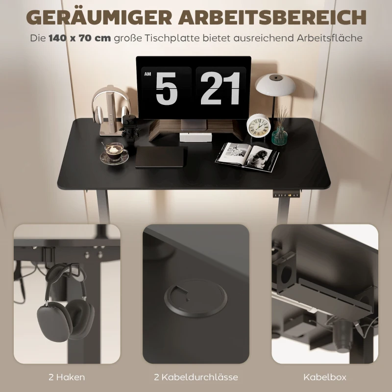 Vinsetto Stehpult höhenverstellbarer Computertisch Schreibtisch, 140 cm x 70 cm x 116 cm, Schwarz