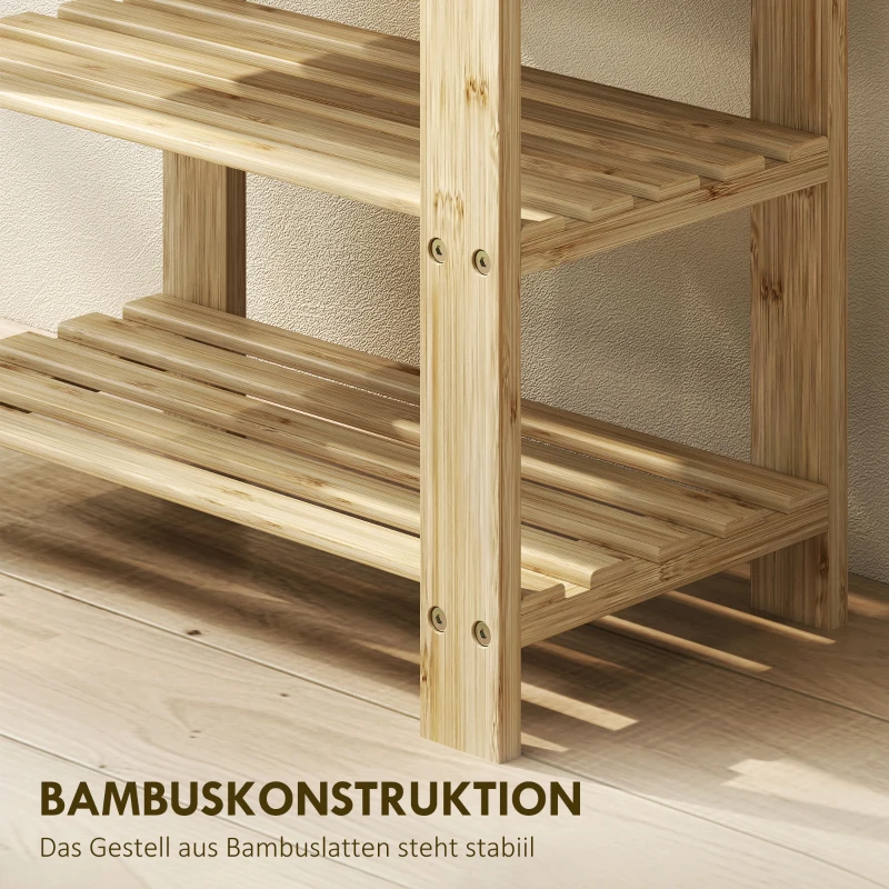 HOMCOM Schuhbank aus Bambus, Schuhregal mit 2 Ablagen, Sitzfläche, für Flur, Eingangsbereich, 50x28x45cm, Natur