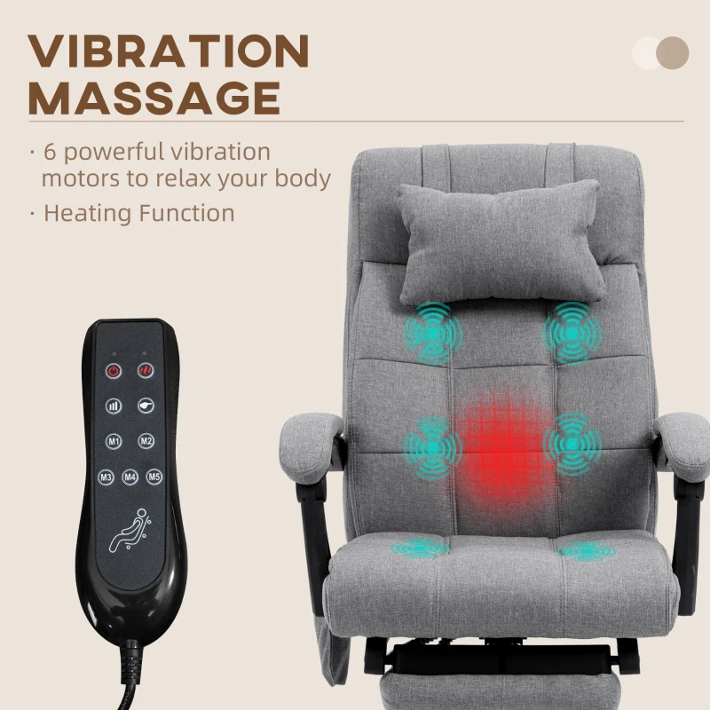 Vinsetto Office Chair with 6-point Vibration Massage and Heat, Computer Chair with Adjustable Height, Head Pillow, Footrest for Home, Grey