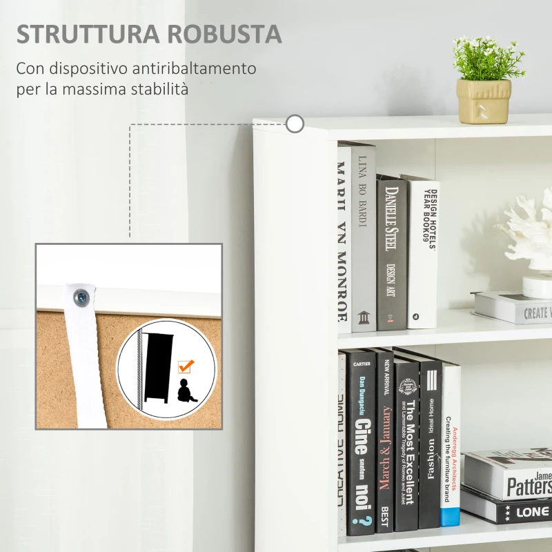 HOMCOM Libreria Moderna 4 Ripiani con Armadietto a 2 Ante in Legno, 59x29x180cm Bianca