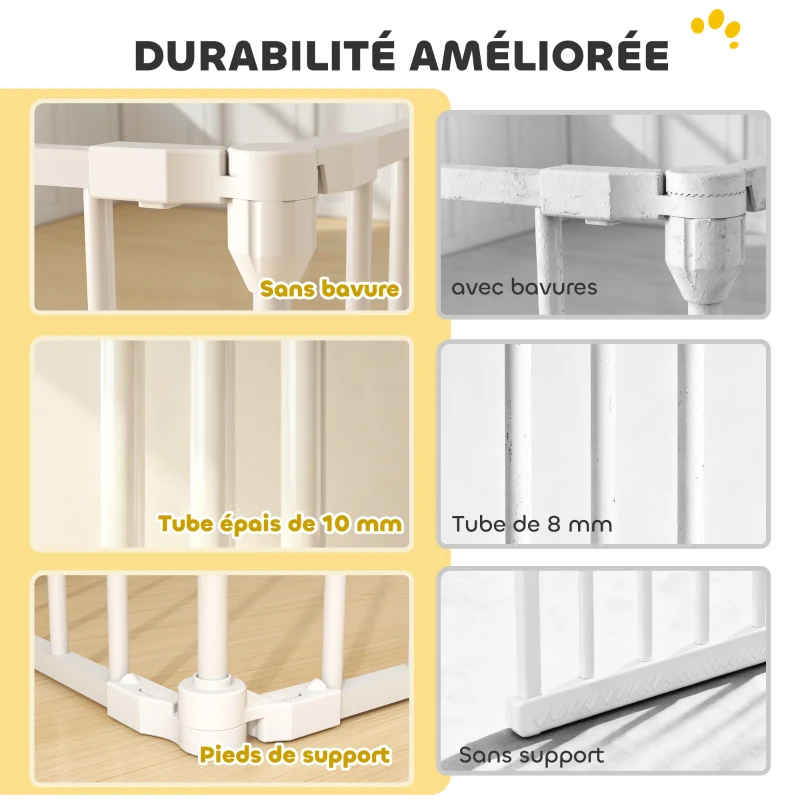 PawHut Barrière de sécurité en métal parc enclos pliable et modulable pour chien et enfant 8 panneaux 61 x 75 cm blanc
