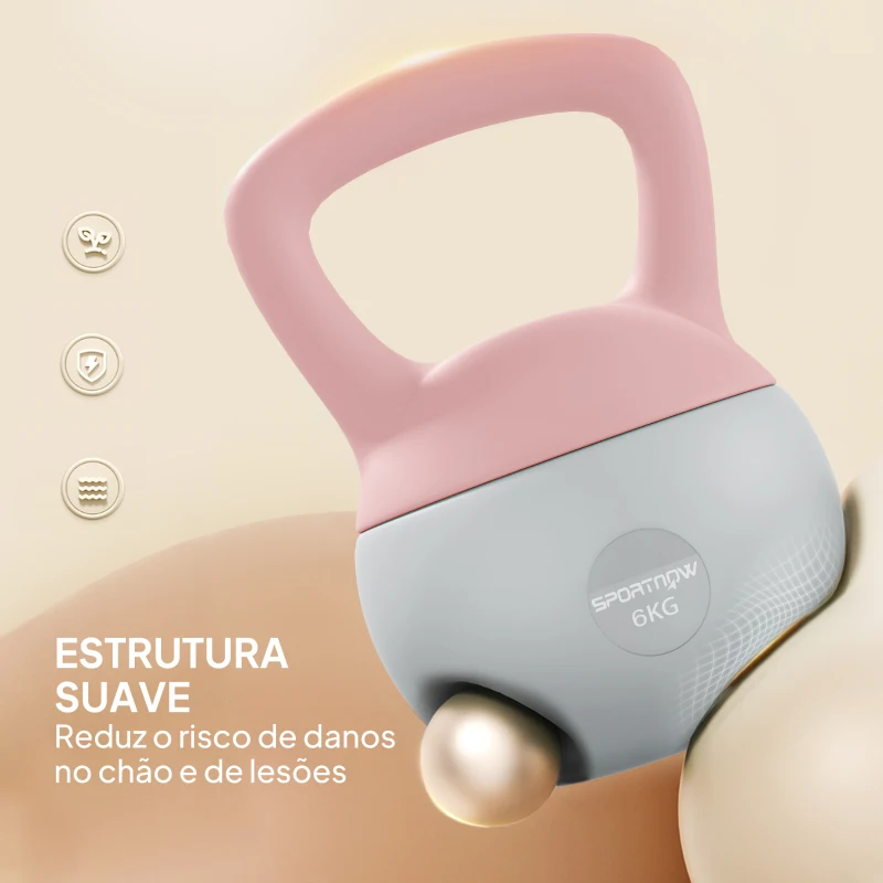 SPORTNOW Kettlebell de 6 kg Pesa Russa Preenchida de Areia Metálica e Alça Antiderrapante para Treino em Casa Ginásio 19x19x28 cm Rosa