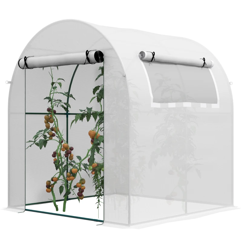 Outsunny Serra portatile con telaio in acciaio e copertura plastica 135 g/m², 1,8×1,8×2 m, Bianco