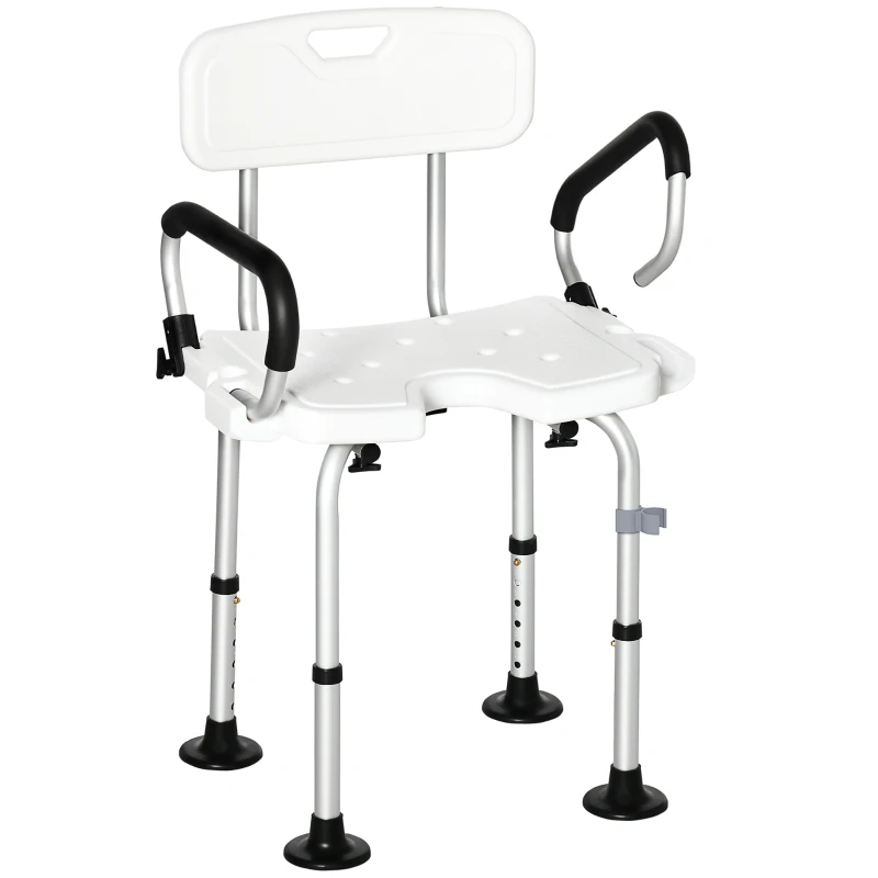 HOMCOM Silla para Ducha Taburete de Ducha Antideslizante con Altura Ajustable y Apoyabrazos Regulable Carga 136 kg