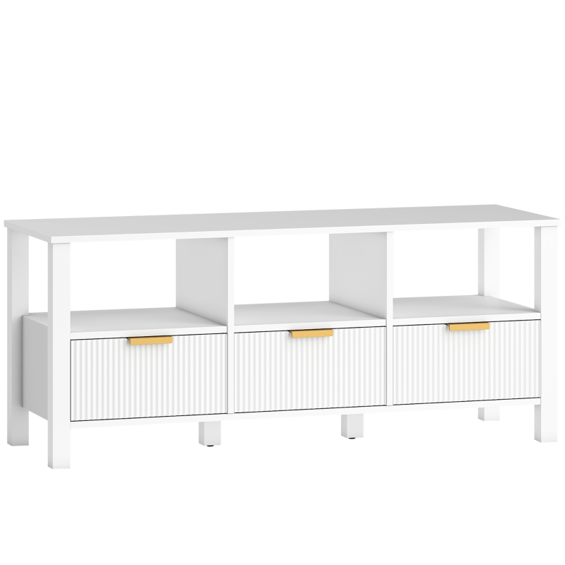 HOMCOM Móvel de TV Moderno com 3 Gavetas e 3 Prateleiras Abertas para Televisores de 43-55 Polegadas 120x39,5x50 cm Branco