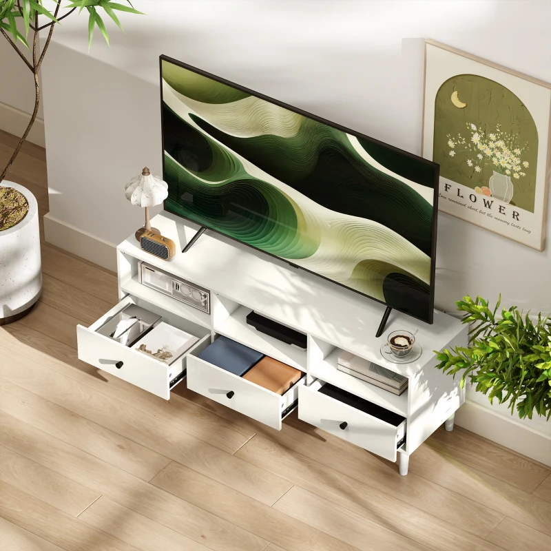 HOMCOM Mueble TV Compacto con 3 Cajones y 3 Compartimentos para TV de hasta 65 Pulgadas 120x34x45 cm Blanco
