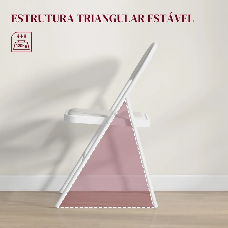 HOMCOM Conjunto de 4 Cadeiras Dobráveis com Encosto e Estrutura de Aço para Sala de Estar escritório Estúdio 45x46x78 cm Branco