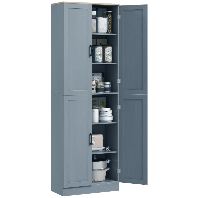 HOMCOM Alacena de Cocina Armario de Almacenaje Multifuncional con 4 Puertas y Estantes Ajustables 60x30x171 cm Gris