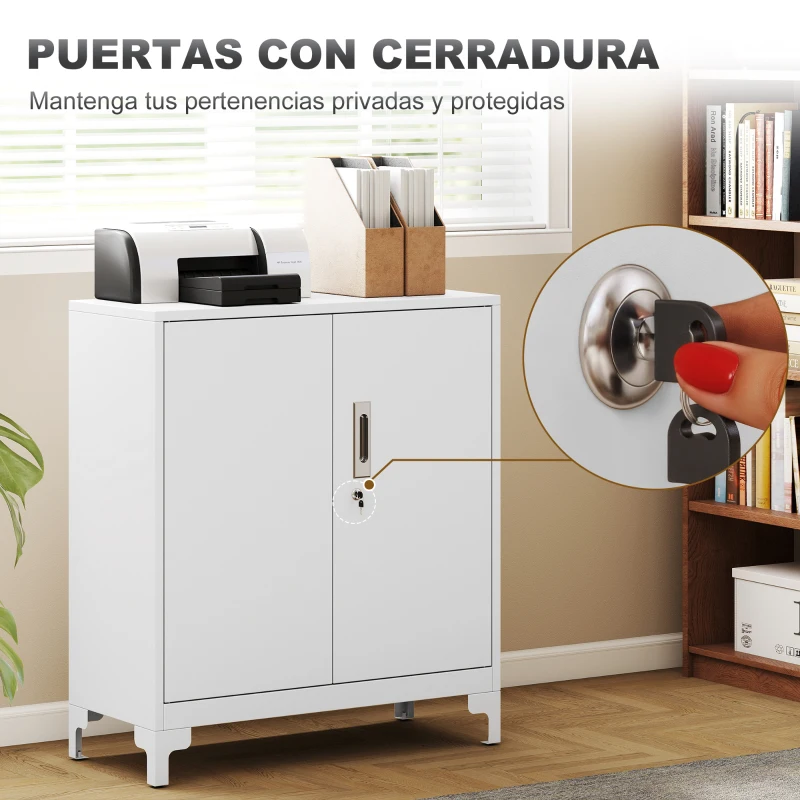 HOMCOM Armario Archivador Metálico con 2 Puertas Cerradura Estante Fácil Montaje para Oficina Estudio Garaje 80x35x91 cm Blanco