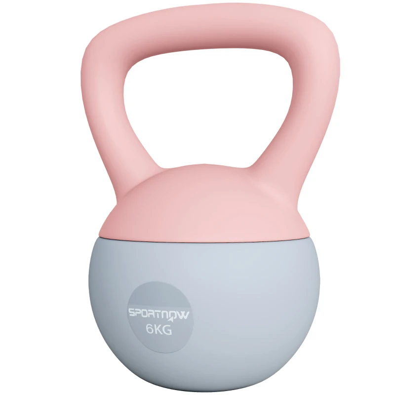 SPORTNOW Kettlebell de 6 kg Pesa Russa Preenchida de Areia Metálica e Alça Antiderrapante para Treino em Casa Ginásio 19x19x28 cm Rosa