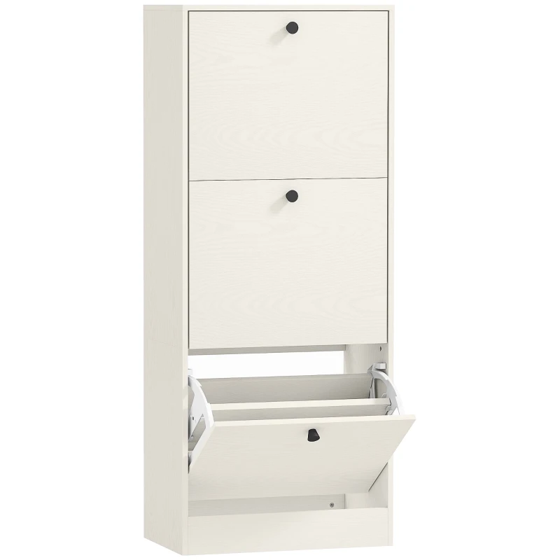 HOMCOM Zapatero con 3 Puertas Abatibles Estantes Ajustables y Diseño Compacto 47x28x115 cm Blanco Veteado