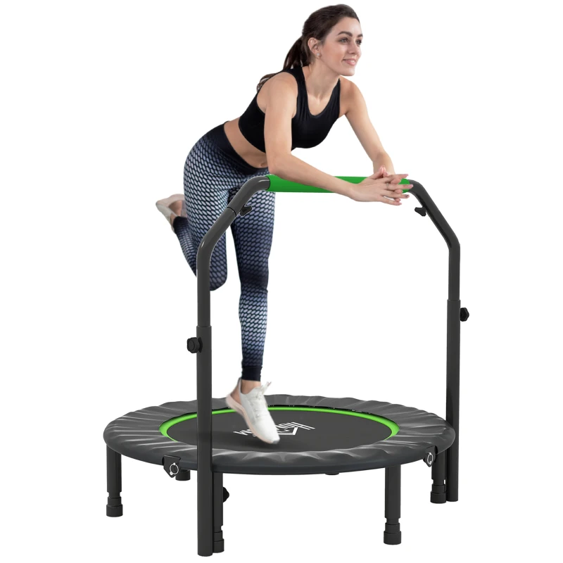 HOMCOM Cama Elástica Plegable Ø102 cm con Mango Ajustable Marco de Acero para Entrenamiento Piernas Cuerpo Negro y Verde