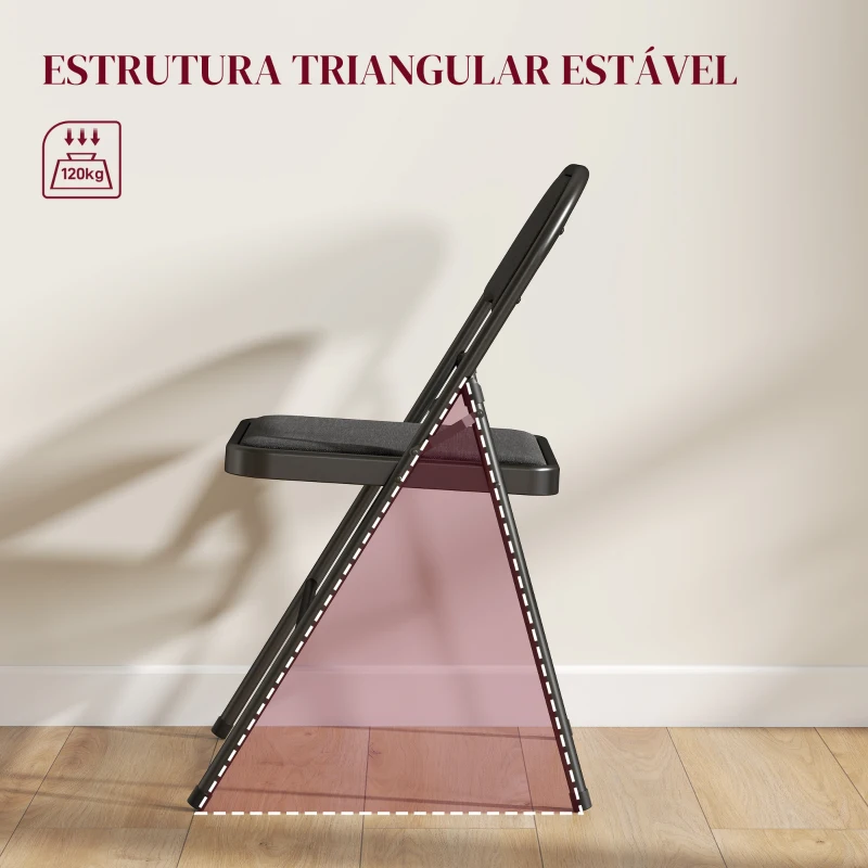 HOMCOM Conjunto de 4 Cadeiras Dobráveis com Encosto e Estrutura de Aço para Sala de Estar escritório Estúdio 45x46x78 cm Preto