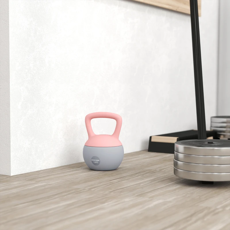 SPORTNOW Kettlebell de 10 kg Pesa Russa Preenchida de Areia Metálica e Alça Antiderrapante para Treino em Casa Ginásio 21x21x30 cm Rosa