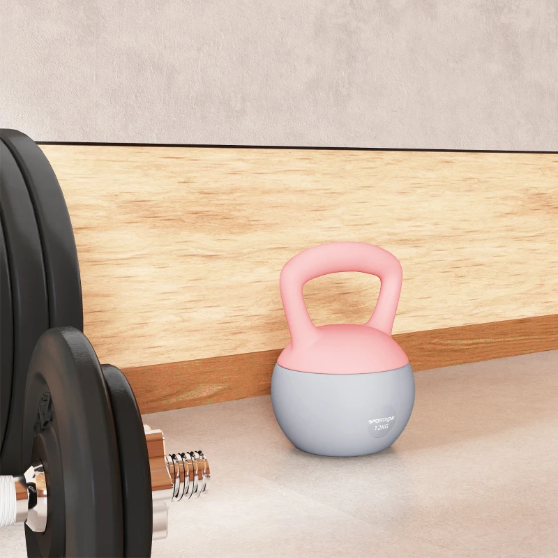 SPORTNOW Kettlebell de 12 kg Pesa Russa Preenchida de Areia Metálica e Alça Antiderrapante para Treino em Casa Ginásio Ø21x30 cm Rosa