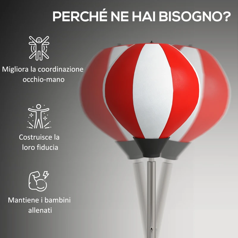 HOMCOM Punching Ball da Terra ad Altezza Regolabile con Guantoni e Base Riempibile, 43x43x126-144 cm, Rosso e Bianco