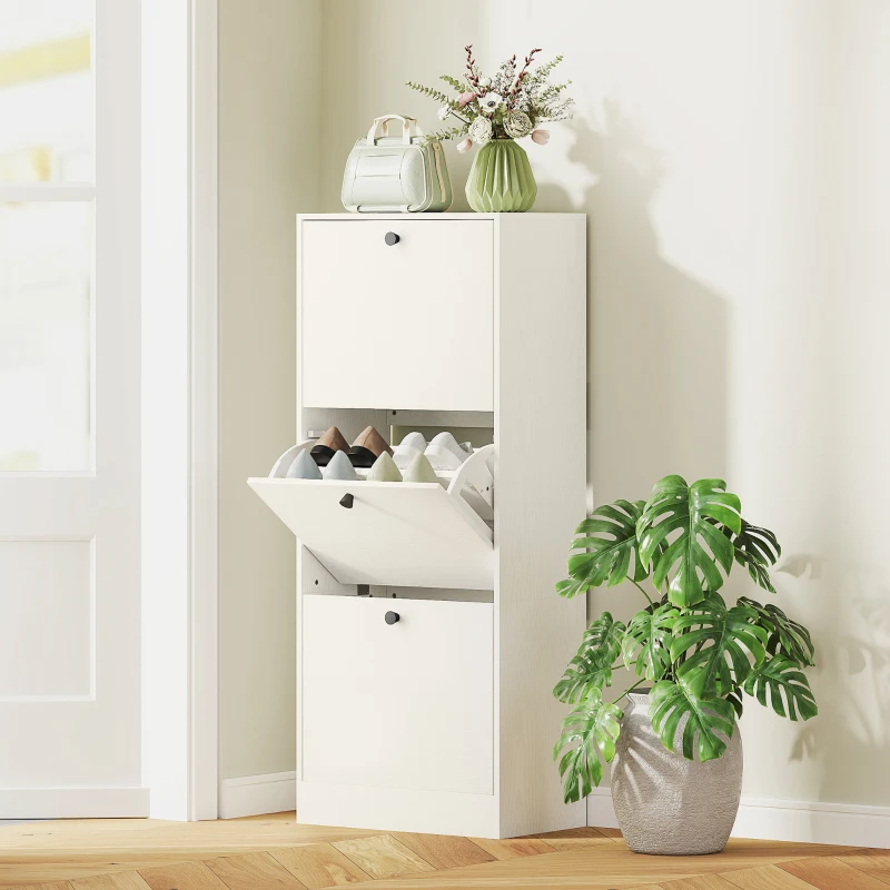 HOMCOM Zapatero con 3 Puertas Abatibles Estantes Ajustables y Diseño Compacto 47x28x115 cm Blanco Veteado