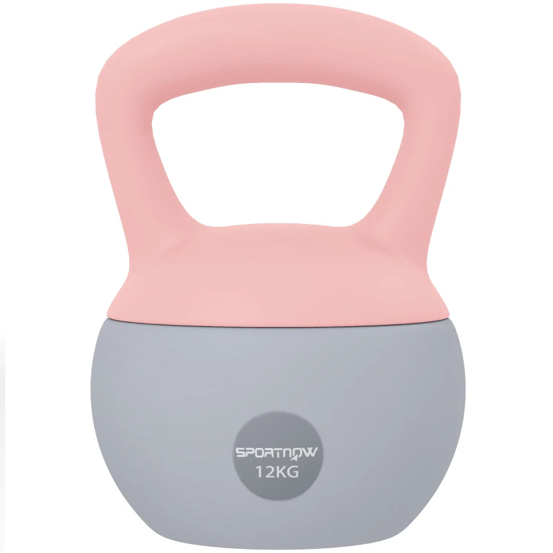 SPORTNOW Kettlebell de 12 kg Pesa Russa Preenchida de Areia Metálica e Alça Antiderrapante para Treino em Casa Ginásio Ø21x30 cm Rosa