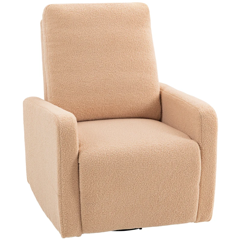 HOMCOM Poltrona Relax Reclinável Manual Poltrona Relax de Borreguito com Função de Baloiço 360° Reclinável até 135º 76x94x100 cm Marrom Claro