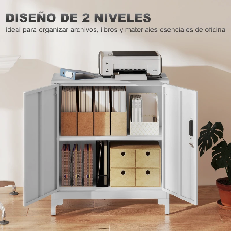 HOMCOM Armario Archivador Metálico con 2 Puertas Cerradura Estante Fácil Montaje para Oficina Estudio Garaje 80x35x91 cm Blanco
