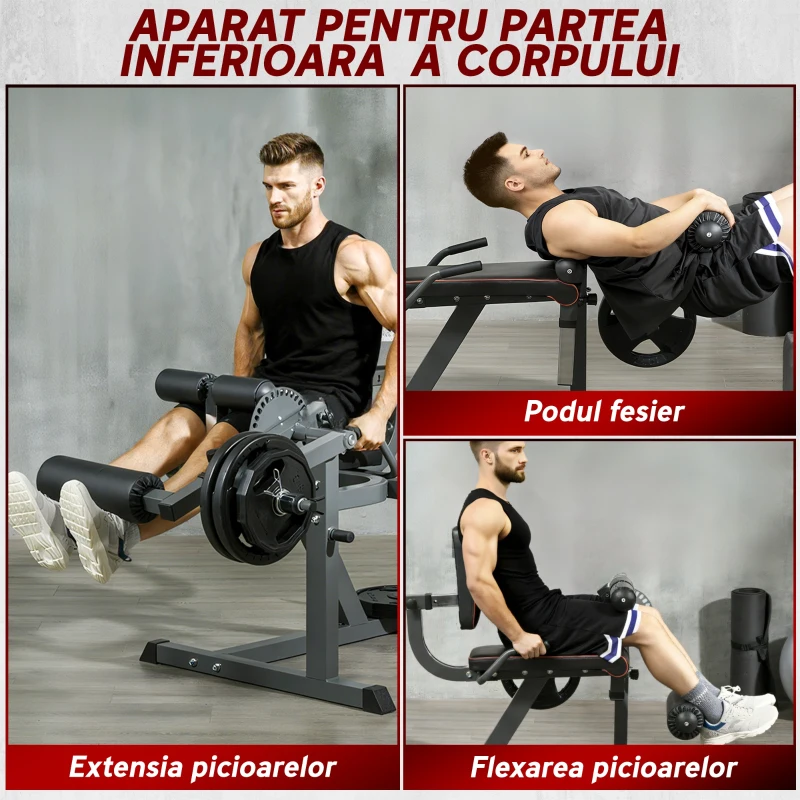 SPORTNOW Aparat pentru Gambe cu Spătar și Perne Reglabile și Spațiu pentru Greutăți, 100x90x105 cm, Negru