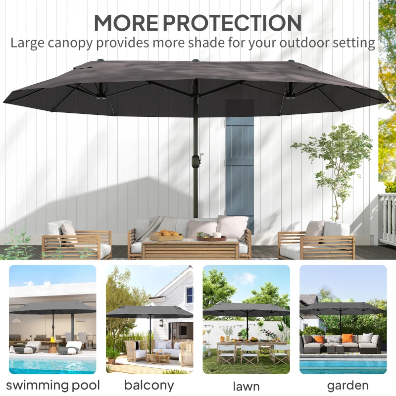 Outsunny 4.6m Garden Parasol Double-Sided Sun Umbrella Patio Market Shelter Canopy Shade Outdoor Grey