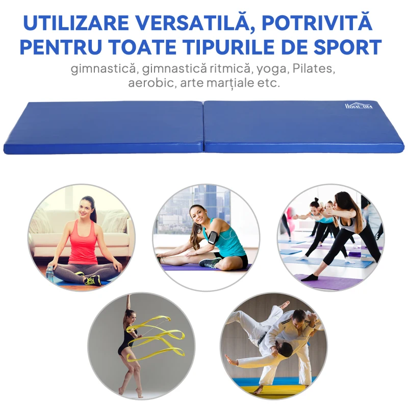 HOMCOM Saltea de Gimnastică Pliabilă și Antiderapantă 180x60x5 cm Albastru