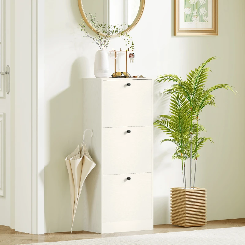 HOMCOM Zapatero con 3 Puertas Abatibles Estantes Ajustables y Diseño Compacto 47x28x115 cm Blanco Veteado