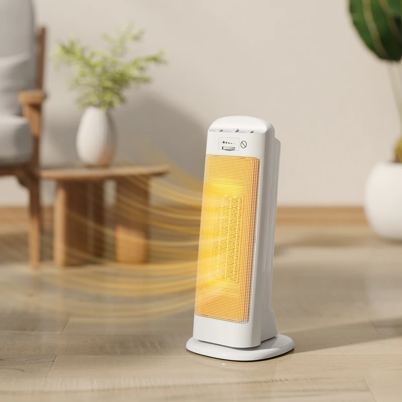 HOMCOM Stufa Elettrica Ceramica 2000W, 4 Modalità e Riscaldamento Regolabile, Oscillazione a 55°, Bianco