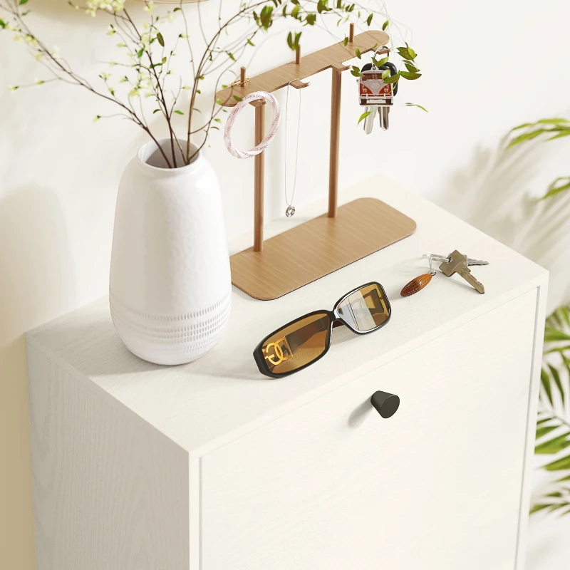HOMCOM Zapatero con 3 Puertas Abatibles Estantes Ajustables y Diseño Compacto 47x28x115 cm Blanco Veteado