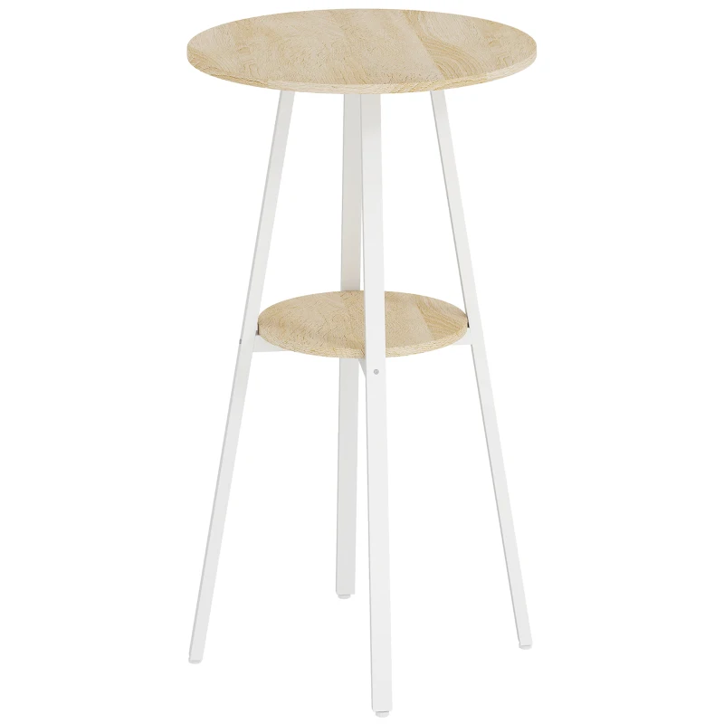 HOMCOM Mesa Alta Cocina Redonda con Estante de Almacenamiento Moderna para 2 Personas 55x55x95 cm Madera Natural y Blanco