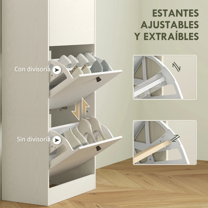 HOMCOM Zapatero con 3 Puertas Abatibles Estantes Ajustables y Diseño Compacto 47x28x115 cm Blanco Veteado
