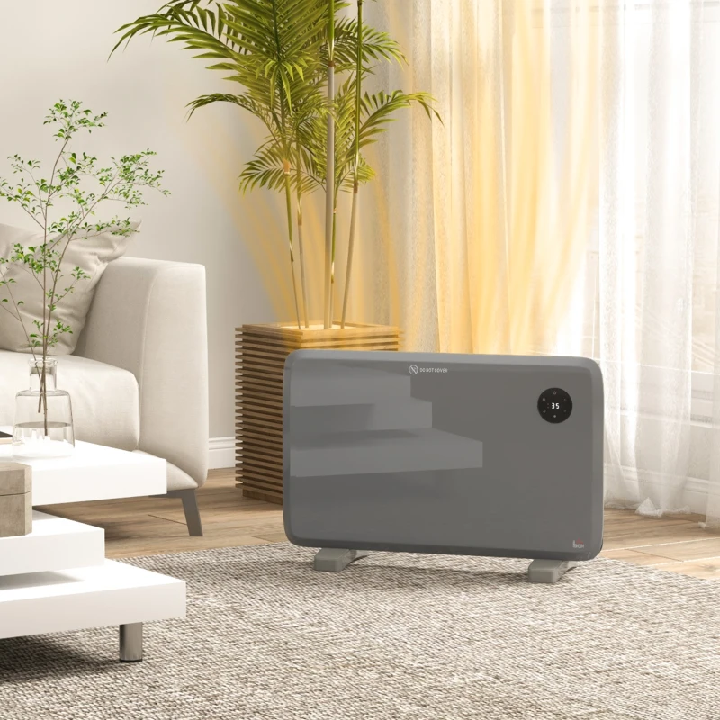 HOMCOM 1200W Electric Convector Heater, Freestanding or Wall Mounted, Space Heater with Adjustable Thermostat, Timer, Grey