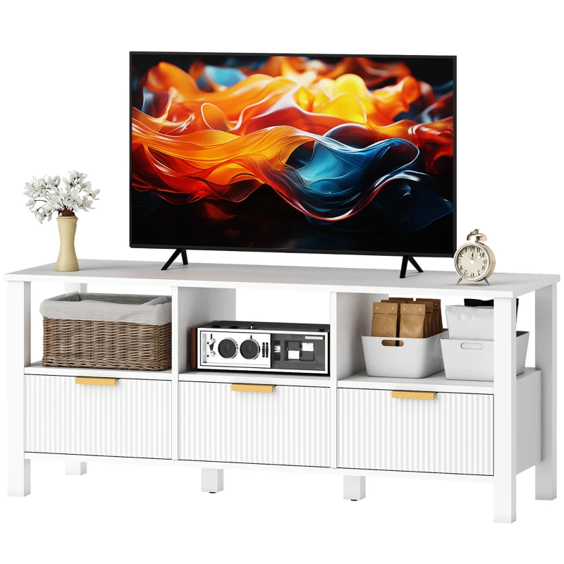 HOMCOM Móvel de TV Moderno com 3 Gavetas e 3 Prateleiras Abertas para Televisores de 43-55 Polegadas 120x39,5x50 cm Branco