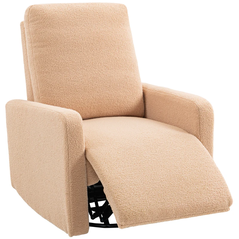 HOMCOM Poltrona Relax Reclinável Manual Poltrona Relax de Borreguito com Função de Baloiço 360° Reclinável até 135º 76x94x100 cm Marrom Claro