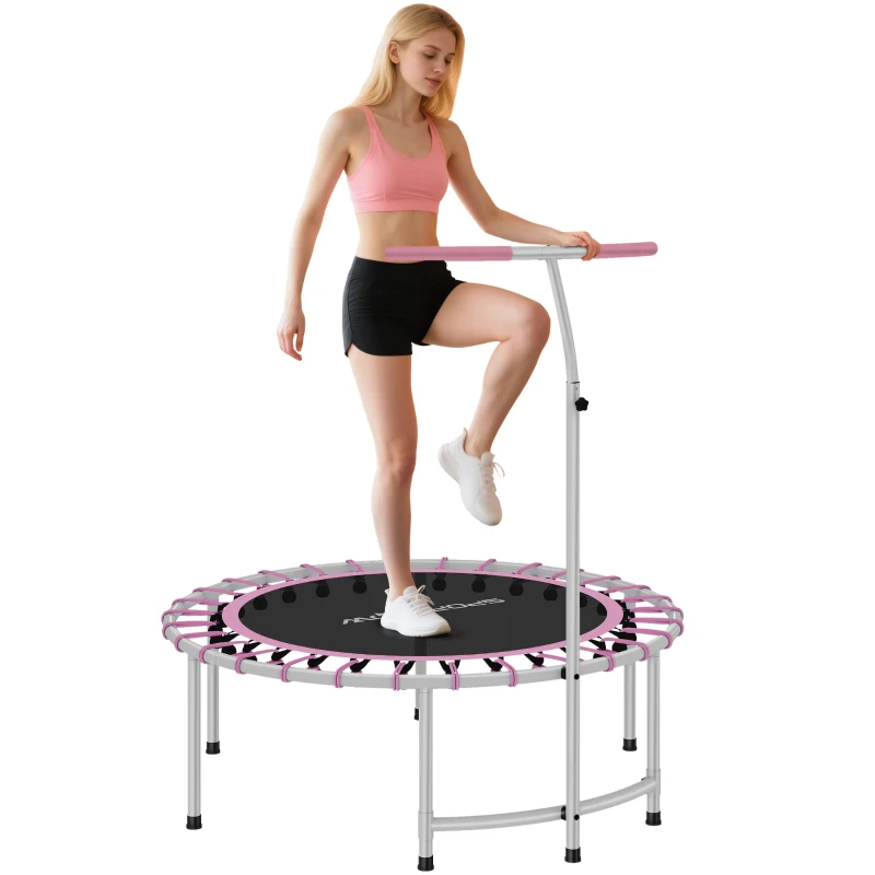 SPORTNOW 40" Fitness Trampoline, Mini Rebounder Trampoline for Adults with 5-Level Adjustable Handle, Indoor Exercise Bungee Rebounder, Max Load 100KG, Purple