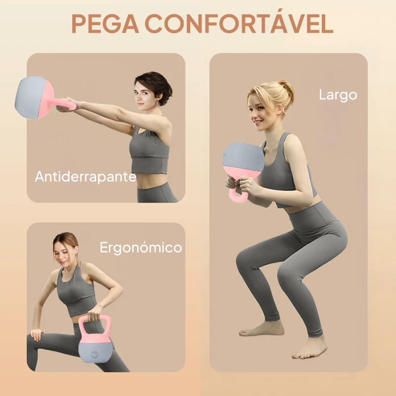 SPORTNOW Kettlebell de 10 kg Pesa Russa Preenchida de Areia Metálica e Alça Antiderrapante para Treino em Casa Ginásio 21x21x30 cm Rosa