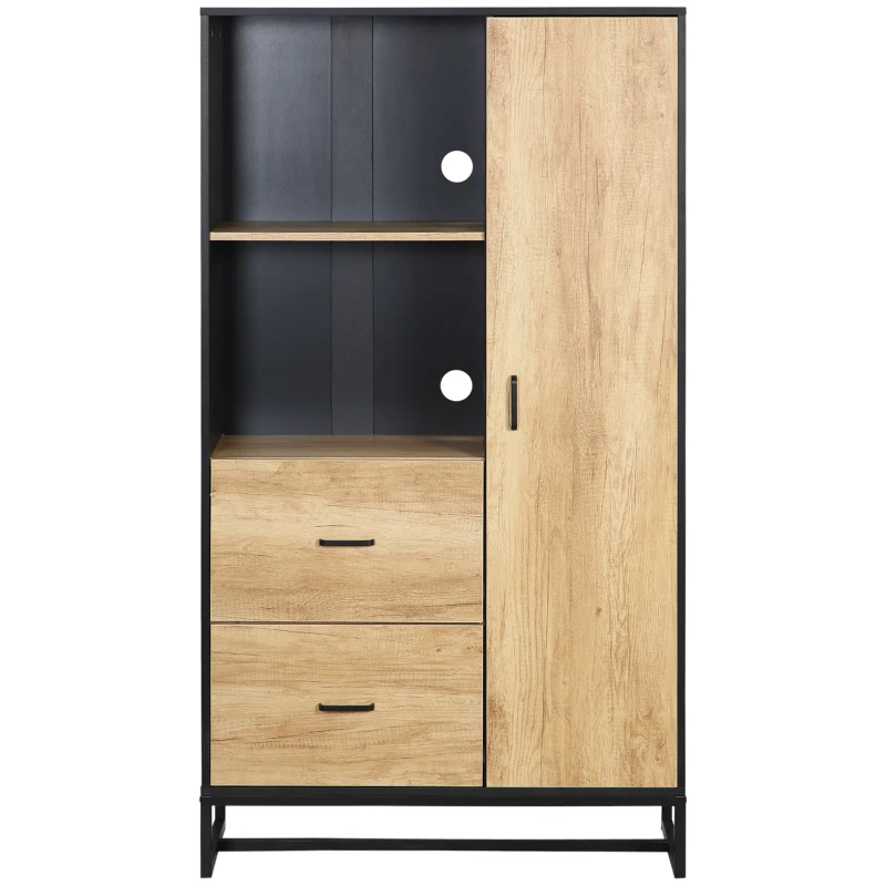 HOMCOM Moderne Küchen-Anrichte, 2 Schubladen & 2 Fächer, 88×35×160 cm, Schwarz/Holz