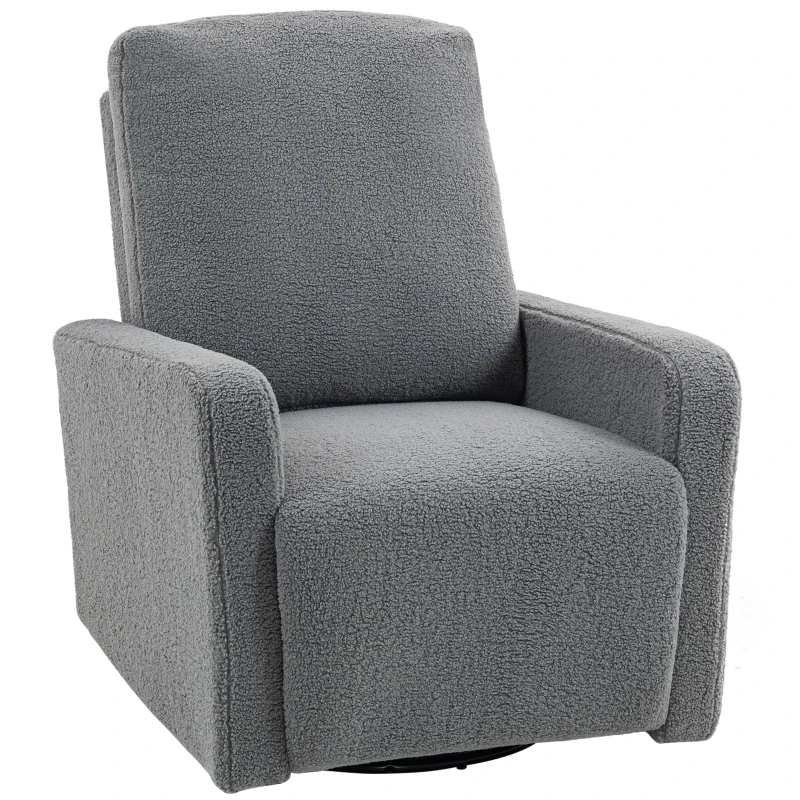 HOMCOM Poltrona Relax Reclinável Manual Poltrona Relax de Borreguito com Função de Baloiço 360° Reclinável até 135º 76x94x100 cm Cinza