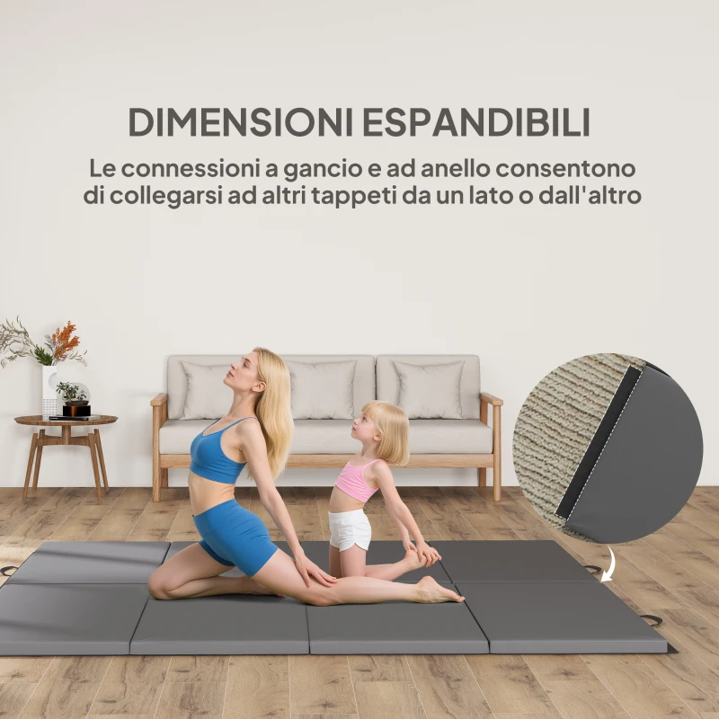 HOMCOM Tappetino da Ginnastica Pieghevole, Materassino Fitness Spesso 5 cm e Antiscivolo, 240x120 cm, Grigio